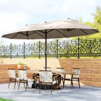 Outsunny Parasol de jardin double rectangulaire 4,6L x 2,7l x 2,4H m avec ouverture fermeture manivelle, toile 180 g/m², kaki(m-2)