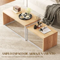 HOMCOM Conjunto de 2 Mesas de Centro com Pés de Metal Estilo Industrial 90x48x42 cm e 59x42x36 cm Branco e Madeira(m-4)