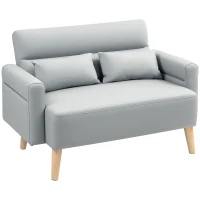 HOMCOM Sofá de 2 Plazas con Tapizado de Cuero Sintético Acolchado Grueso y Patas de Madera para Salón 117x78x78 cm Gris(m-1)
