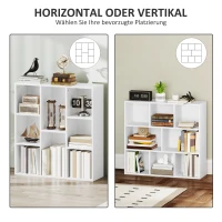 HOMCOM 3-Ebenen-Bücherregal, 8 Fächer, Spanplatte, Aufbewahrungsregal, Weiß(m-5)