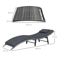Outsunny Rattan Folding Sun Lounger Outdoor Chair with Cushion and Pillow Grey(m-3)