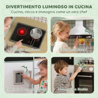 AIYAPLAY Cucina per Bambini 3-8 Anni con Piano Girevole, Fornelli, Luci e Suoni, Forno, Microonde, Verde Chiaro(m-3)