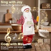 HOMCOM 4ft Singing Cooking Santa Claus, Standing Christmas Animated Santa Figure with Head Moving, Sound/Touch Activated(m-4)