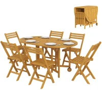 Outsunny Set Pranzo 7 Pezzi, Tavolo Estensibile Legno e 6 Sedie Pieghevoli per Giardino(m-11)