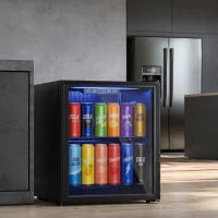 HOMCOM Frigorífico de Bebidas 50 L con Puerta de Vidrio Doble Iluminación LED Estante Ajustable para 48 Latas(m-10)