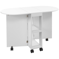 HOMCOM Table à manger pliante sur roulettes, table de cuisine pour 4 personnes, 2 abattants et 2 étagères, 120x60x77cm, blanc
