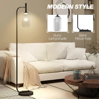 HOMCOM Floor Lamp for Living Room with Glass Lampshade, Modern Standing Lamp with Foot Switch for Bedroom, Bulb not Included, Black(m-4)