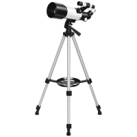 Outsunny Télescope Astronomique pour Adultes et Débutants 70 mm, 2 Oculaire 40X/16X, Trépied Réglable, 80 x 80 x 135 cm, Blanc(m-12)