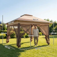 Outsunny Tonnelle barnum de jardin pop-up pliant acier polyester moustiquaires + sac de transport à roulettes kaki marron(m-3)