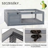 PawHut Całoroczne Mieszkanie dla Żółwia z Strefą Słońca i Snu, Drewniany domek dla żółwi, 91x60,5x32 cm, szary(m-6)