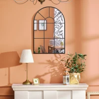 HOMCOM Specchio Moderno a Parete e a forma di Arco 91x60 cm per Camera da Letto e Soggiorno, in Metallo Nero e Vetro(m-5)