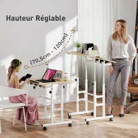 HOMCOM Bureau assis debout bureau réglable en hauteur 60 x 60 cm à roulettes avec plateau inclinable cadre en métal naturel(m-4)