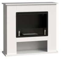 HOMCOM Camino a Bioetanolo da 0.9L con Ripiano Inferiore, in Acciaio Inox e Vetro Temperato, 86x30x82 cm, Bianco(m-1)