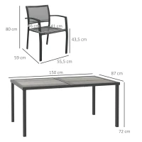 Outsunny Ensemble salle à manger de jardin 7 pièces avec 1 table et 6 chaises empilables en métal époxy textilène gris foncé(m-4)