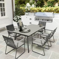 Outsunny 6‑Seater Garden Dining Set with Cushions, Rattan Backrest, Plastic Top, Garden Furniture Set, Grey(m-8)