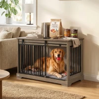 PawHut Cage pour Chien en Bois et Acier avec Porte Coulissante, Table d'Appoint, Niche Moderne, 100x60x68cm, Gris-Marron Clair(m-16)