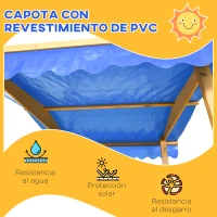 Outsunny Arenero para Niños Veranda de Madera con Techo y Ruedas Juego para Niños de 3-8 Años para Jardín 133x129x137,5cm Natural(m-5)