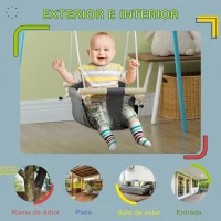 AIYAPLAY Columpio para Bebé con Altura Ajustable para Niños de 9-36 Meses 40x40x110-180 cm Gris y Madera(m-7)