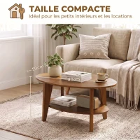 HOMCOM Table Basse Ovale à 2 Niveaux, Table de Salon Moderne avec Étagère Inférieure Ouverte, 80 x 50 x 45 cm, Chêne(m-7)