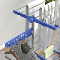 HOMCOM Wäschenständer Wäschetrockner. 4 Ebenen, klappbar, One-Klick-System, 142 cm x 55 cm x 152 cm Blau + Silber(m-8)