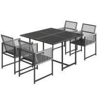 Outsunny 5 Pieces Garden Dining Set, Outdoor Patio Cube Set, 4 Seater Outdoor Table and Chairs with Foldable Backrest, Light Grey(m-1)