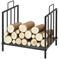 HOMCOM Range bûches Porte-bûches Etagère porte bois de cheminée charge max. 15 Kg dim. 44L x 33l x 46H cm métal époxy noir(m-11)