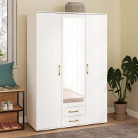 HOMCOM Armadio Moderno con Specchio, 3 Ante e 2 Cassetti, 120155x180 cm, Bianco(m-9)