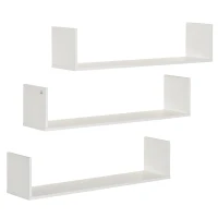 HOMCOM Set de 3 rafturi de perete pentru depozitare din lemn, 80x18x18 cm, alb(m-1)