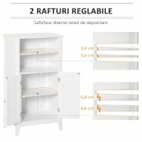 Kleankin Dulpa pentru Baie cu Rafturi Reglabile si 2 Usi din Lemn, Alb 50x30x93cm(m-6)