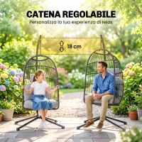 Outsunny Silla Colgante Huevo con Soporte Cesta Plegable Cojín Reposacabezas Altura Ajustable y Cuerda Carga 120 kg Gris Claro(m-7)