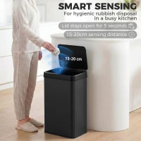 HOMCOM 40L Sensor Bin with Soft-Close Lid, Stainless Steel Automatic Touchless Motion Sensor Kitchen Bin, Black(m-4)