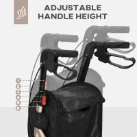 HOMCOM 3 Wheel Rollator, Lightweight Aluminium Tri Walker with Adjustable Handle, Storage Bag and Dual Brakes, Folding Mobility Walking Aid for Elderly, Handicapped, 5.3kg, Gold Tone(m-4)
