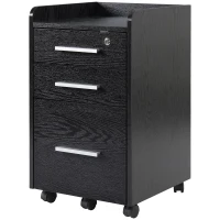HOMCOM Cassettiera Portadocumenti in Legno a 3 Cassetti con Chiavi di Sicurezza e 5 Ruote, 39.2x40x65.4 cm, Nero(m-11)