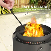 Outsunny Smokeless Fire Pit with Ash Catcher, 37cm Portable Wood Burning Firepit with Poker for Garden Camping Bonfire Party, Metal, Dark Grey(m-7)