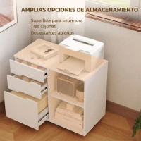 HOMCOM Mueble para Impresora con Ruedas 3 Cajones Barra Ajustable 2 Estantes Abiertos y Asas para Documentos Tamaño A4 Blanco(m-5)