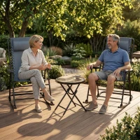 Outsunny Set Tavolino e Sedie da Giardino Pieghevoli e a Dondolo per Esterno, Balcone, Terrazzo, Grigio(m-8)