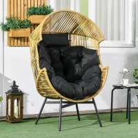 Outsunny Poltrona da Giardino a Uovo con Poggiatesta e Cuscini per Seduta, in Rattan e Acciaio, 89x75x143 cm(m-10)
