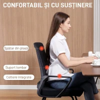 HOMCOM Scaun de birou ergonomic fără roți, cu brațe, pentru sală de așteptare, negru(m-4)