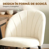 HOMCOM Set 2 Scaune Dining cu Spătar Tip Scoică și Picioare Metalice, Catifea, Crem(m-5)