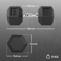 HOMCOM Set de 2 Mancuernas Hexagonales de 2 x 15 kg de Hierro Fundido Recubiertas en Goma para Entrenamiento en Casa Gimnasio(m-3)