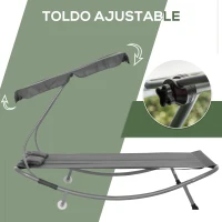 Outsunny Tumbona Doble con Toldo Ajustable Tumbona de Jardín para 2 Personas con Cojines y 2 Ruedas 200x175x134 cm Gris(m-4)