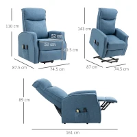HOMCOM Fotoliu Relaxant Electric cu 8 Puncte de Masaj, Înclinare la 135° și 2 Telecomenzi, Albastru(m-3)