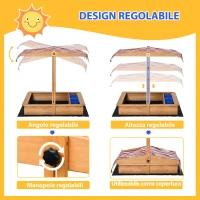 Outsunny Sabbiera per Bambini in Legno con Tettuccio Regolabile, Sedute e Vaschette, 107.5x107.5x100 cm(m-4)