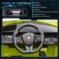 HOMCOM Carro Elétrico Infantil Lamborghini SIAN 12V para Crianças de 3-8 anos com Controle Remoto Abertura da Porta Música MP3 USB e Faróis 108x62x40 cm Verde(m-5)