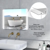 HOMCOM Specchio Bagno con Luce LED a 3 Temperature, Interruttore Touch e Antiappannamento, 70x50cm(m-7)