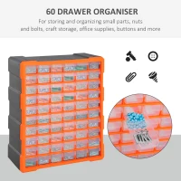 DURHAND 60 Drawers Parts Organiser Wall Mount Storage Cabinet Garage Small Nuts Bolts Tools Clear Orange(m-6)