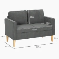 HOMCOM Small Two-Seater Corduroy Sofa - Grey(m-3)