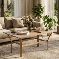 Outsunny Metal Garden Coffee Table, Rectangular Outdoor Side Table with Slatted Tabletop, Foot Pads for Outside, Garden, Balcony, Porch, 91.5 x 55 x 45cm, Brown(m-9)