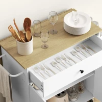 HOMCOM Desserte de cuisine sur roulettes, Îlot central cuisine - tiroir, étagère réglable, support à épices et porte-serviette(m-9)