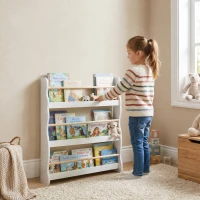AIYAPLAY Libreria Montessoriana per Bambini 3-8 Anni a 3 Ripiani, 60x15x73 cm, per Cameretta, Bianco(m-8)